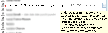 Contacto de Juan Ercoreca/Valeria Gonzalez, con t&eacute;rminos difamatorios